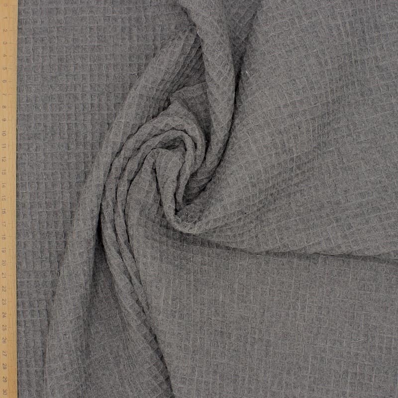 Piqué cotton with embossed honeycomb - mottled dark grey 
