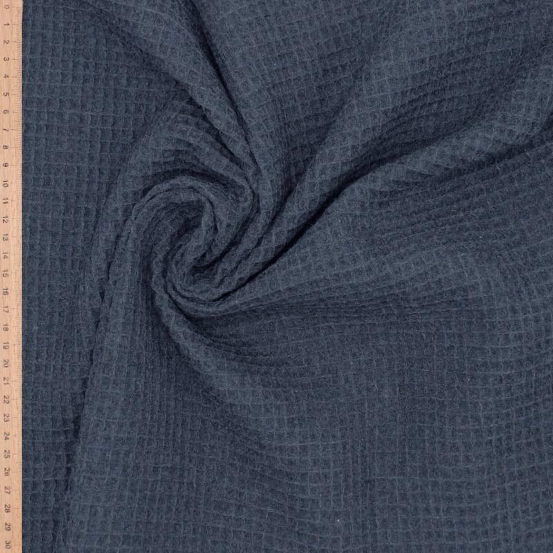Piqué cotton with embossed honeycomb - mottled navy blue
