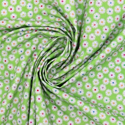 Cotton poplin fabric with daisies - green 