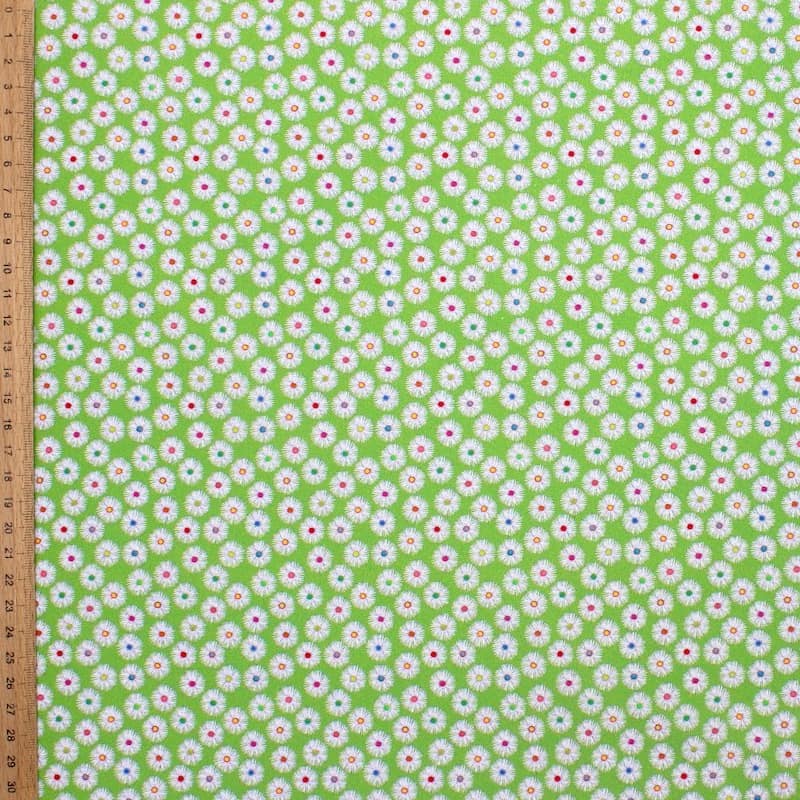 Cotton poplin fabric with daisies - green 
