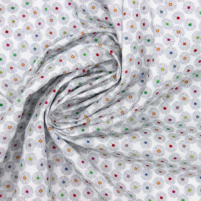 Cotton poplin fabric with daisies - white