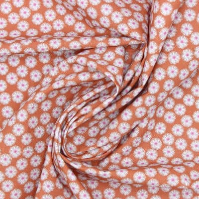 Cotton poplin fabric with daisies - rust-colored