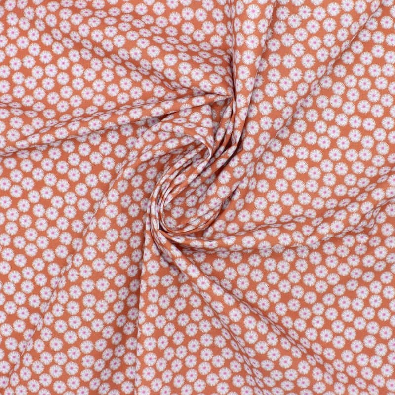 Cotton poplin fabric with daisies - rust-colored