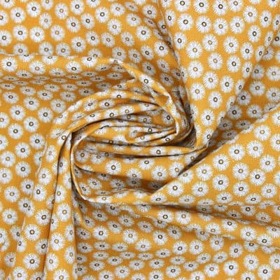 Cotton poplin fabric with daisies - mustard yellow 