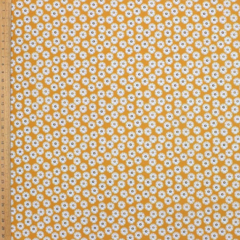 Cotton poplin fabric with daisies - mustard yellow 