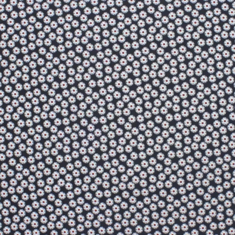 Cotton poplin fabric with daisies - black