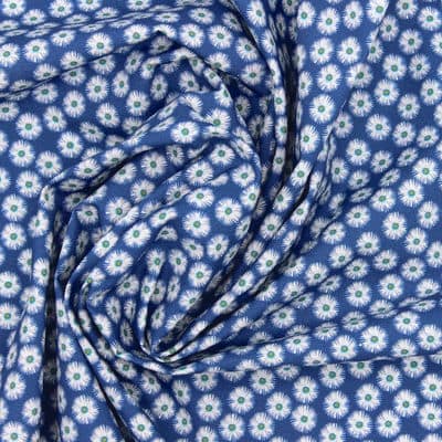 Cotton poplin fabric with daisies - blue