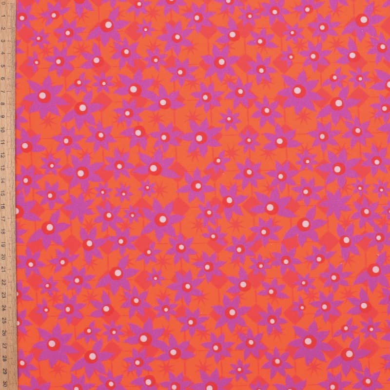 Cotton poplin fabric with Edelweiss - coral / purple