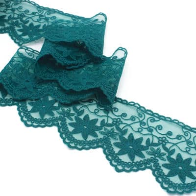 Embroidered tulle edelweiss - teal