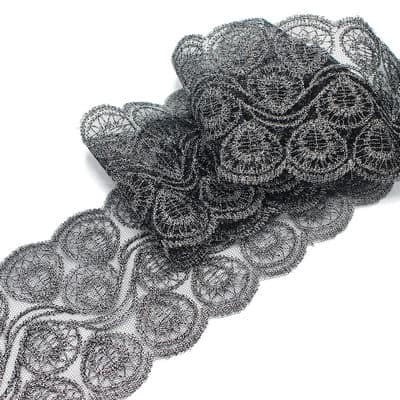 Embroidered tulle - metallic black / silver