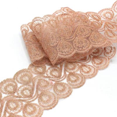 Embroidered tulle - metallic golden pink