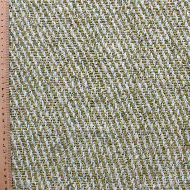 Green and white wool and polyamide fabric