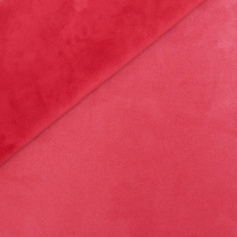 Tissu épais réversible uni rouge cerise imitant le daim 