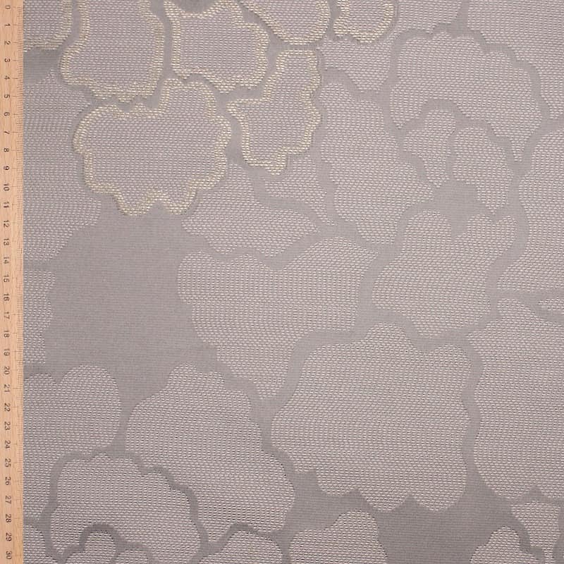 Tissu viscose et polyester fleurs - gris