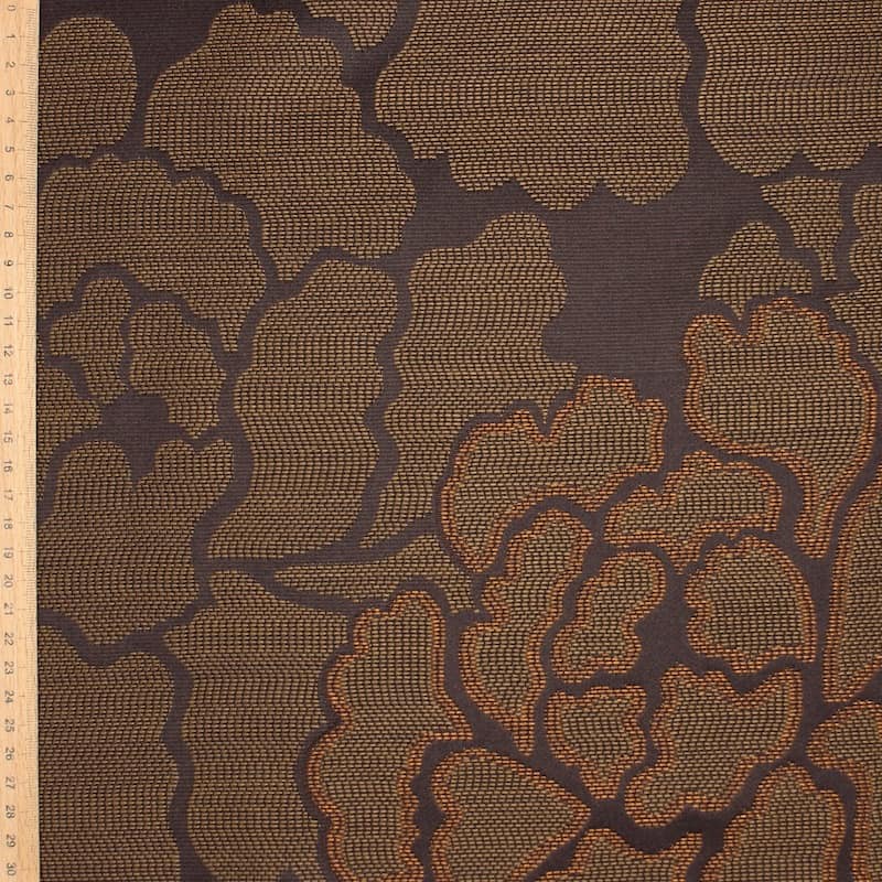 Tissu viscose et polyester fleurs - brun