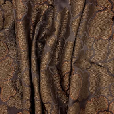 Tissu viscose et polyester fleurs - brun