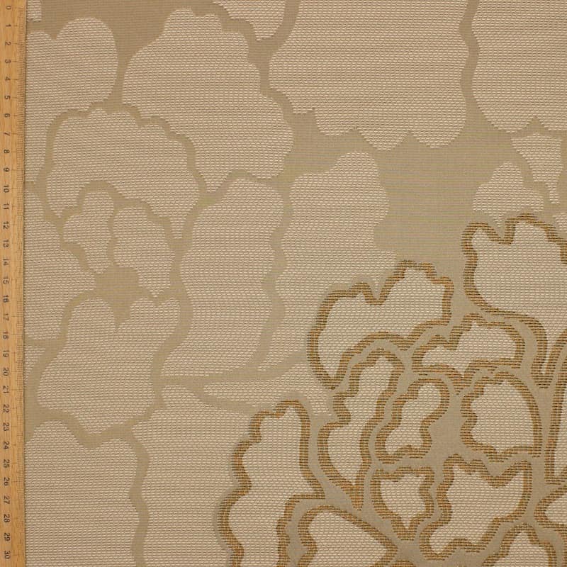Tissu viscose et polyester fleurs - beige