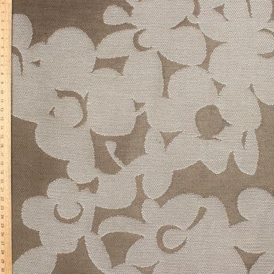 Tissu lin, coton et viscose fleurs - brun