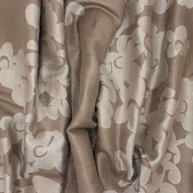 Fabric in linen, cotton and viscose with flowers - brown