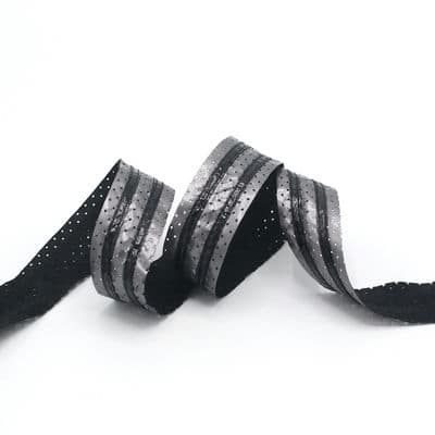 Fantasy ribbon in faux leather - grey and black 