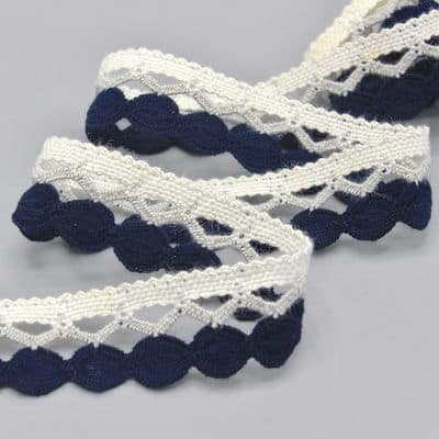 Fantasy braid trim - white and navy blue 