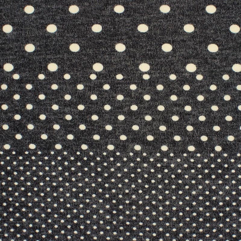 Gebreide stof in polyester bedrukt met stippen - antraciet 