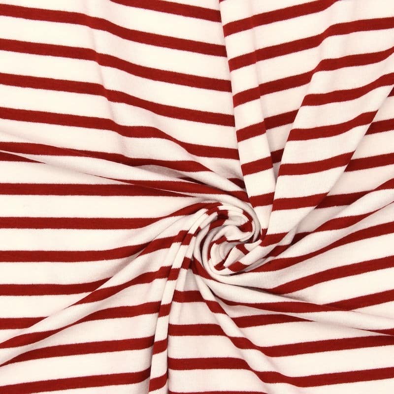 Striped jersey fabric - red and white 
