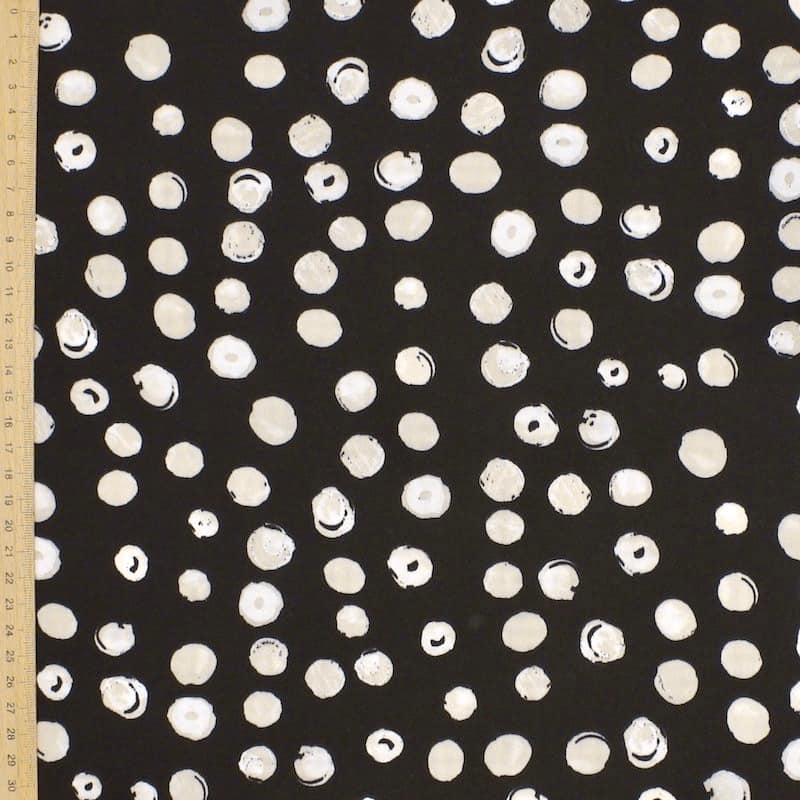 Tissu polyester extensible pois - noir