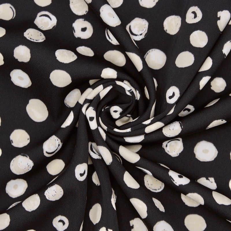 Rekbare polyester stof met stippen - zwart 