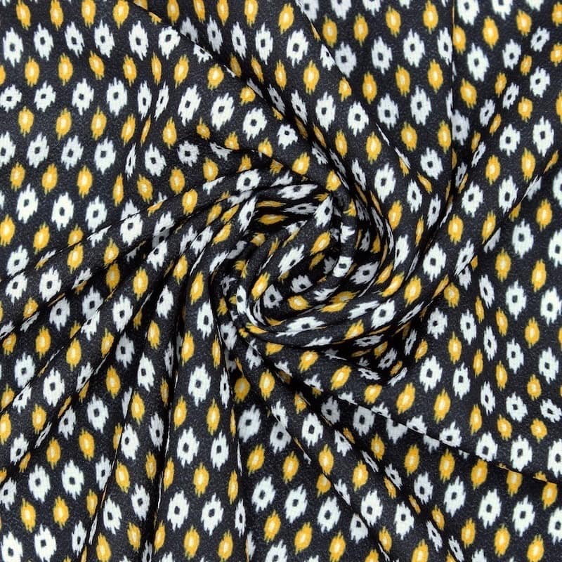 Tissu polyester type crêpe motifs - noir