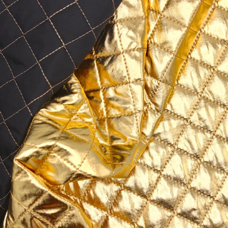 Metallic quilted fabric with black wrong side - gold 