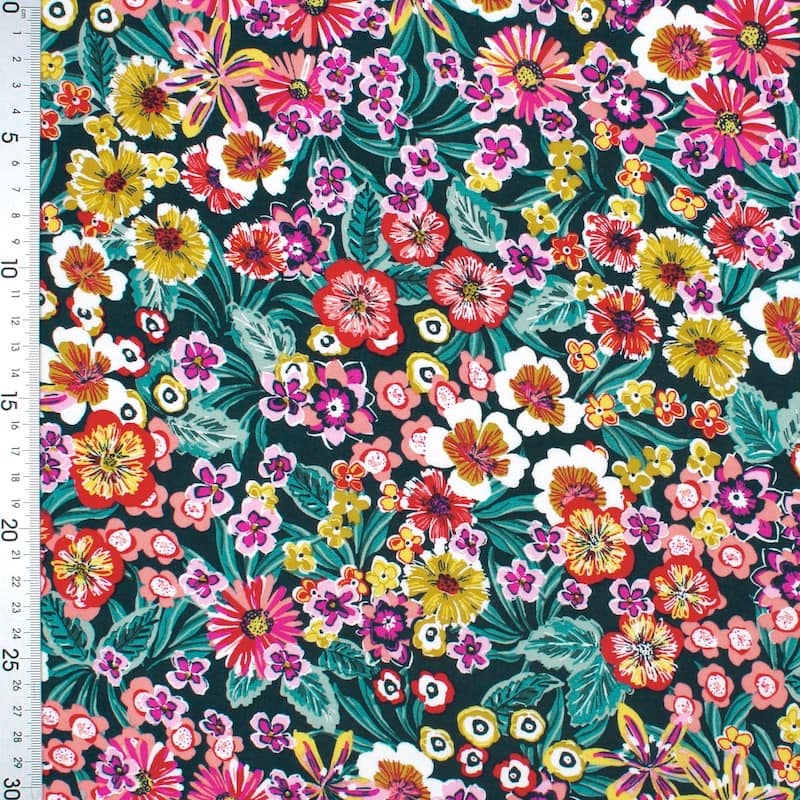 Tissu viscose fleurs - multicolore