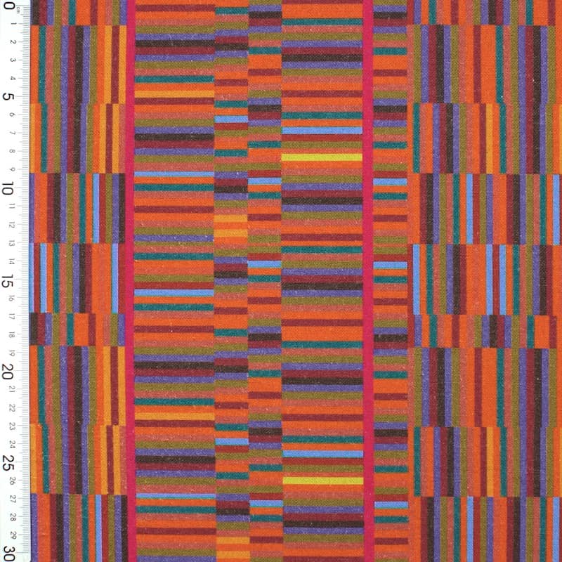Tissu coton et lin graphique - multicolore
