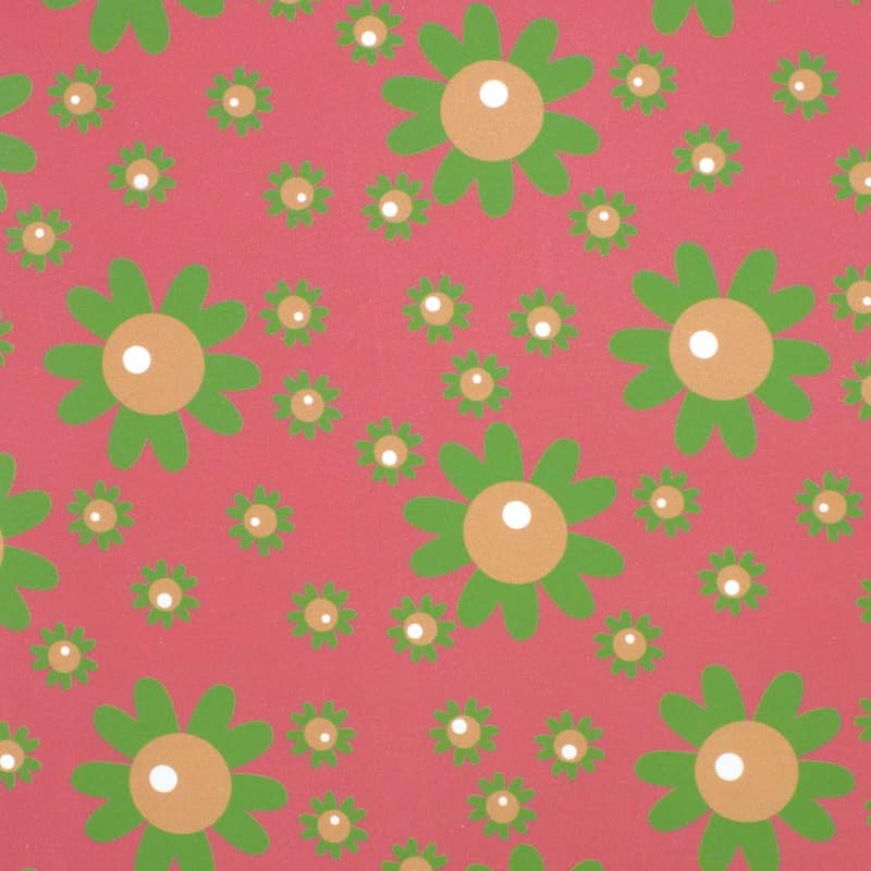 Poplin cotton with flowers - fuchsia