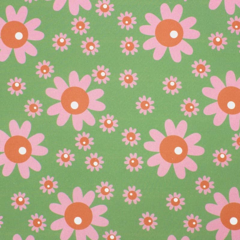 Poplin cotton with flowers - green