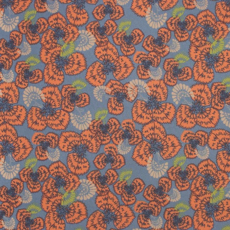 Poplin cotton with flowers - grey / rust-colored
