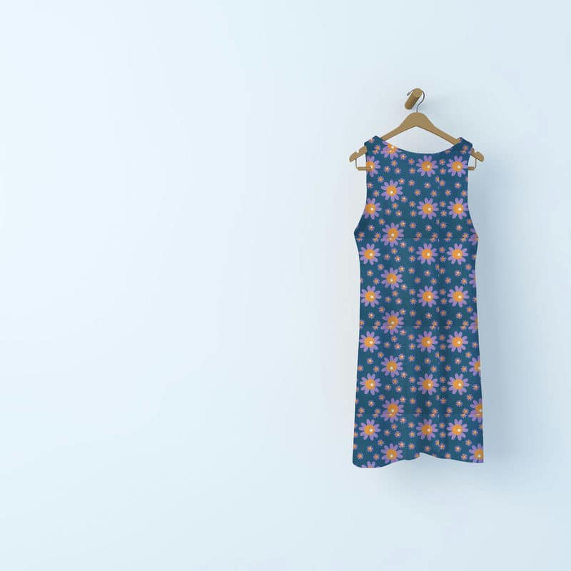 Poplin cotton with flowers - peacock blue