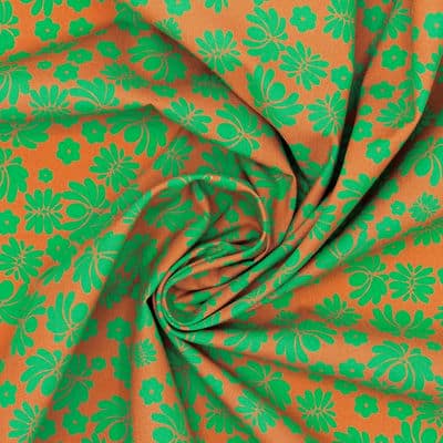 Poplin cotton with flowers - rust-colored
