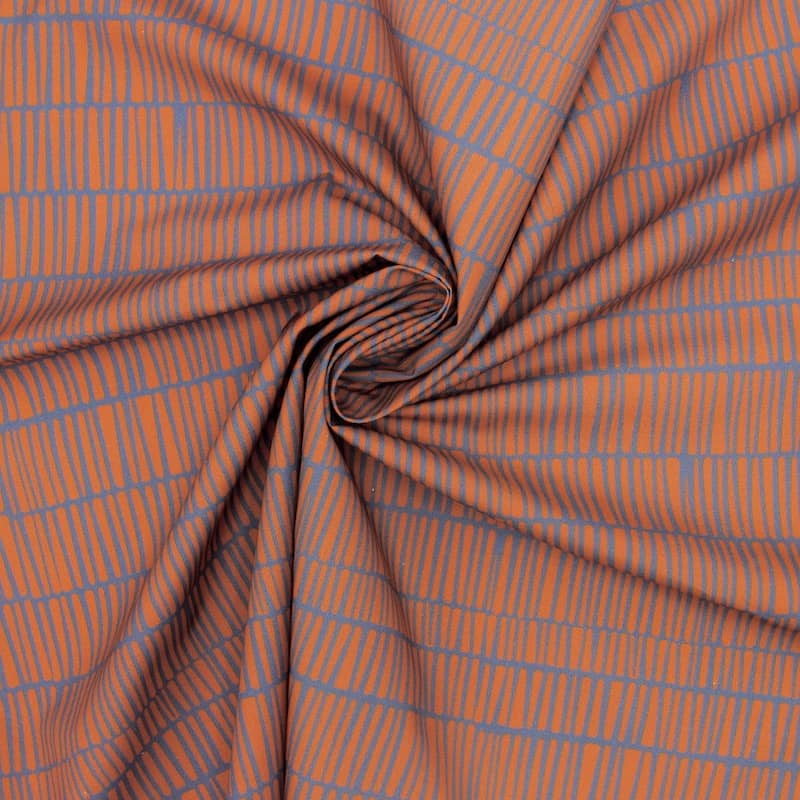 Poplin cotton with graphic prints - rust-colored and grey