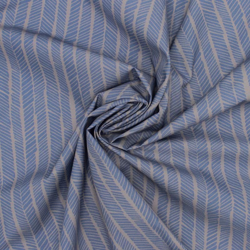 Popeline coton graphique - bleu et gris