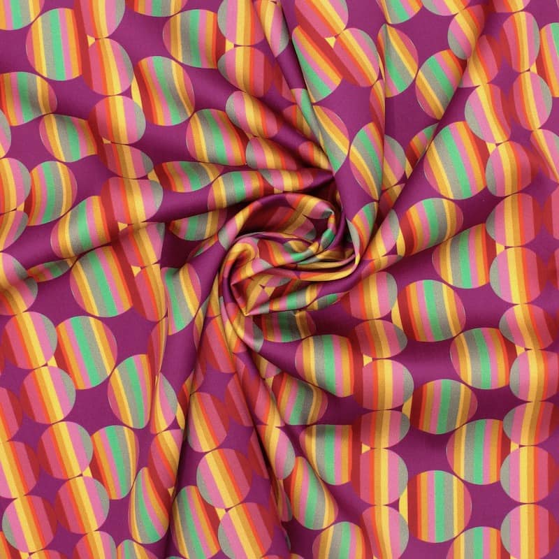 Cotton satin fabric with graphic prints - multicolored