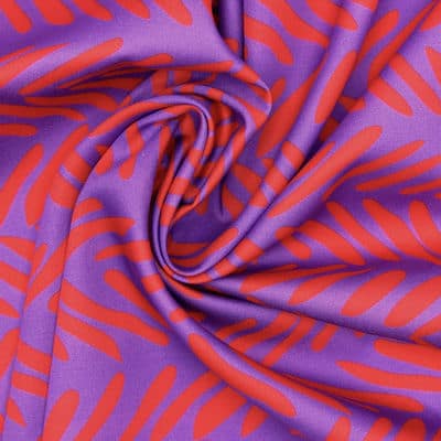 Cotton satin fabric with graphic prints - purple and red