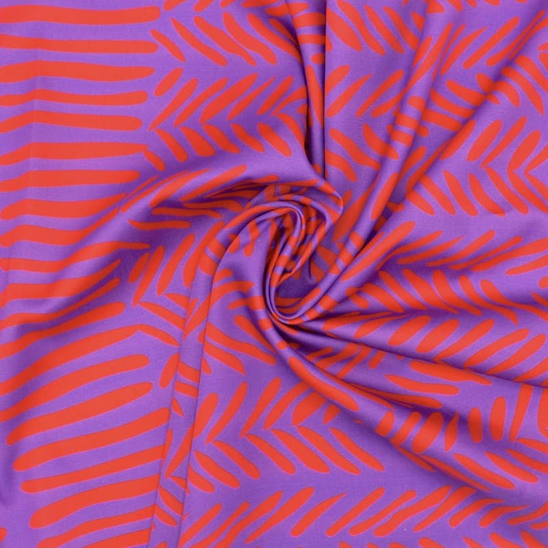 Cotton satin fabric with graphic prints - purple and red
