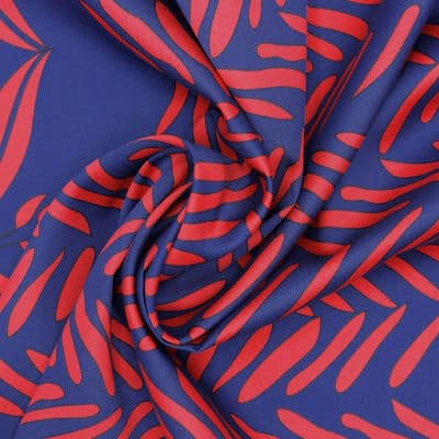 Cotton satin fabric with graphic prints - navy blue and red