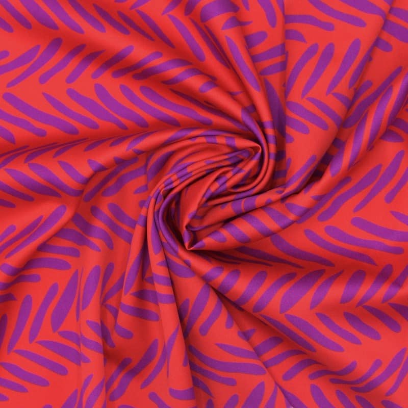 Cotton satin fabric with graphic prints - red and purple