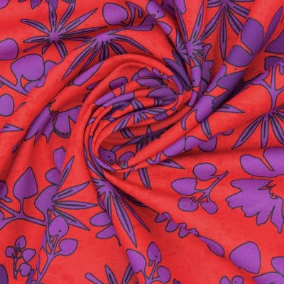 Cotton twill fabric with flowers - red