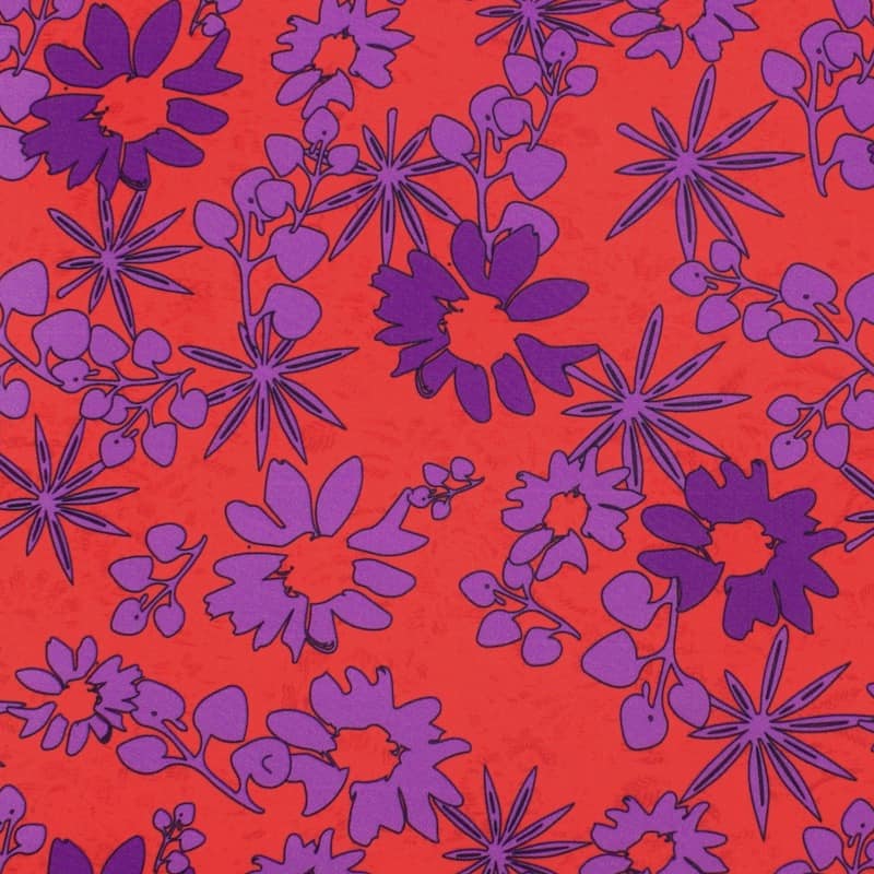 Cotton twill fabric with flowers - red