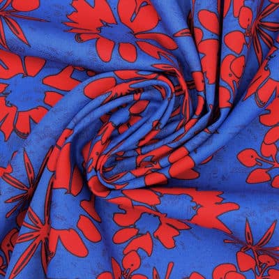Cotton twill fabric with flowers - peacock