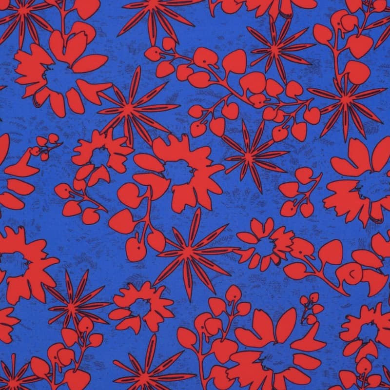 Twill de coton fleurs - bleu