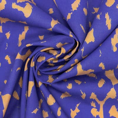Cotton twill fabric with animals - indigo and camel